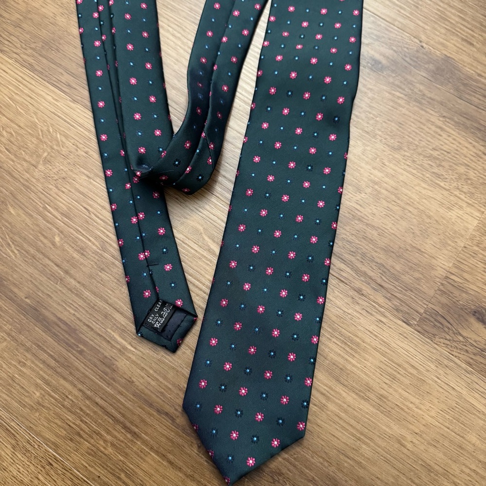 Andrea Francheschi - Elegant Dark Green and Red Patterned Men's 100% Silk Tie